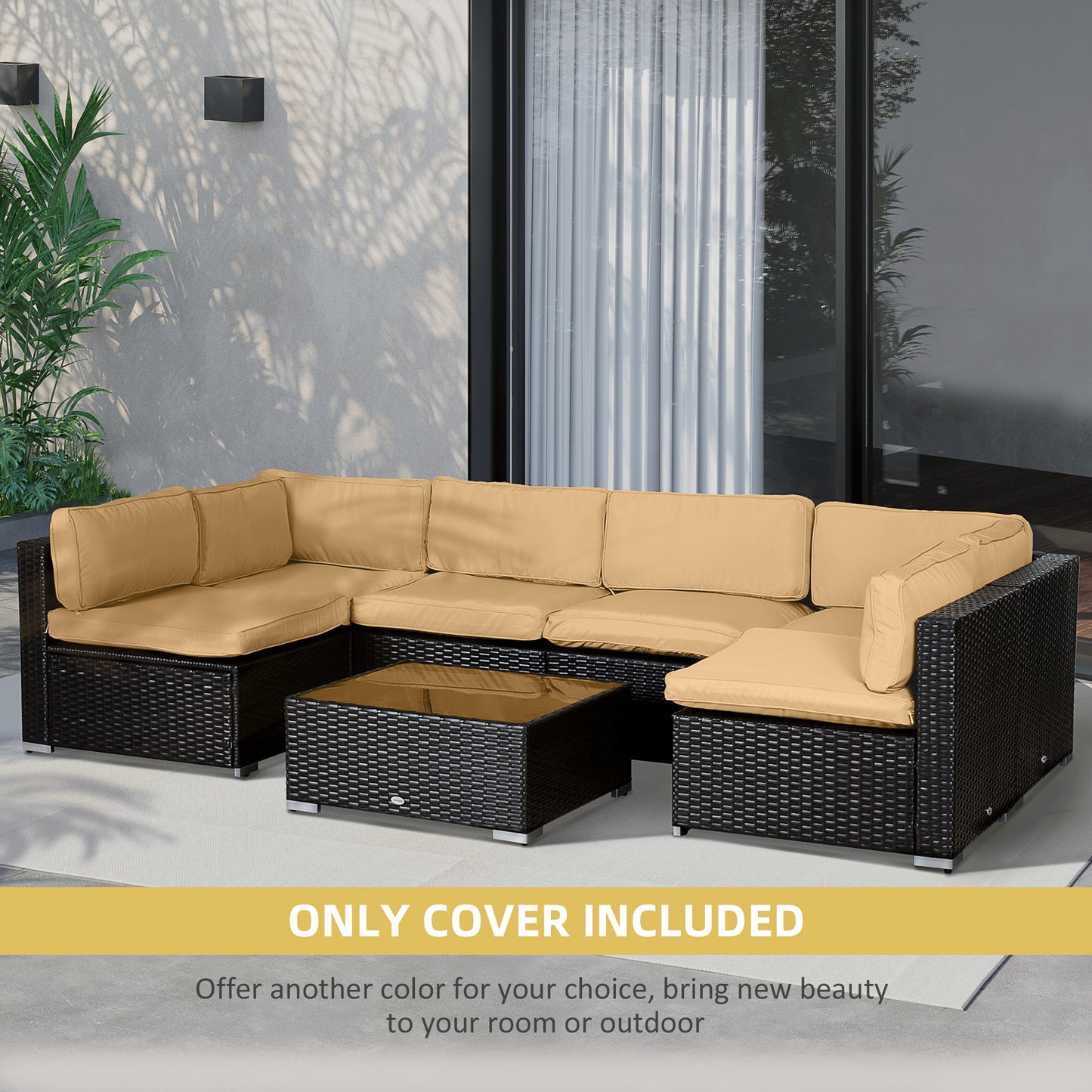 Outsunny Outdoor 14pc Patio Rattan Sofa Set Cushion Polyester Cover Replacement Set - No Cushion Included Beige | Aosom Canada