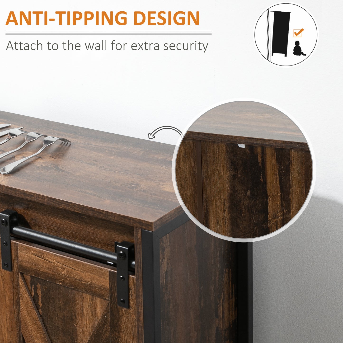 HOMCOM Industrial Sideboard Buffet Storage Cabinet Cupboard with 2 Doors, 3 Drawers and Shelves for Dining Room, Living Room, Brown