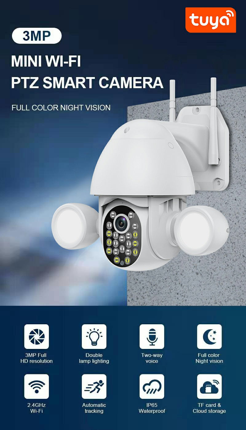 Glomarket Smart Home Security Wifi Camera Color Night Vision Ptz Tuya Floodlight Camera