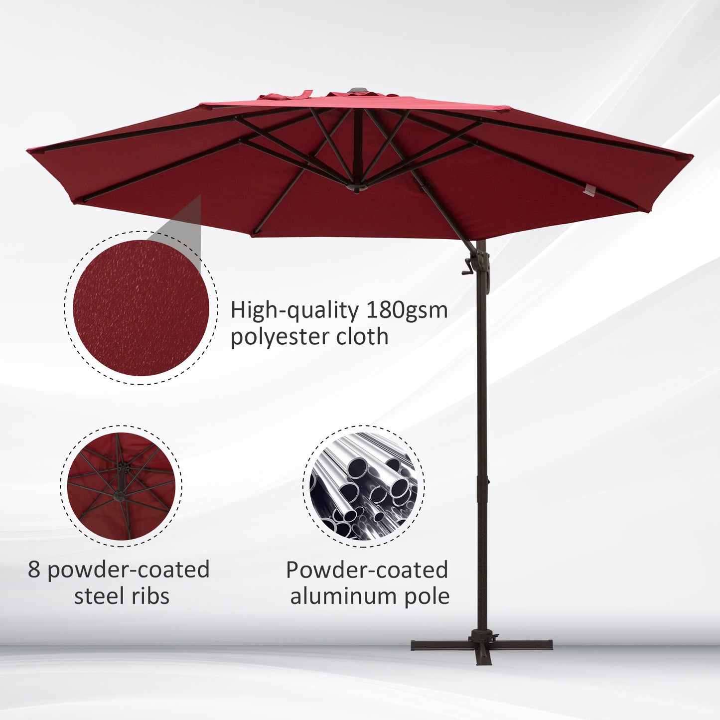 Outsunny 10ft Cantilever Patio Umbrella with 360Â° Rotation, Crank & Cross Base for Garden Deck Pool Backyard, Wine Red