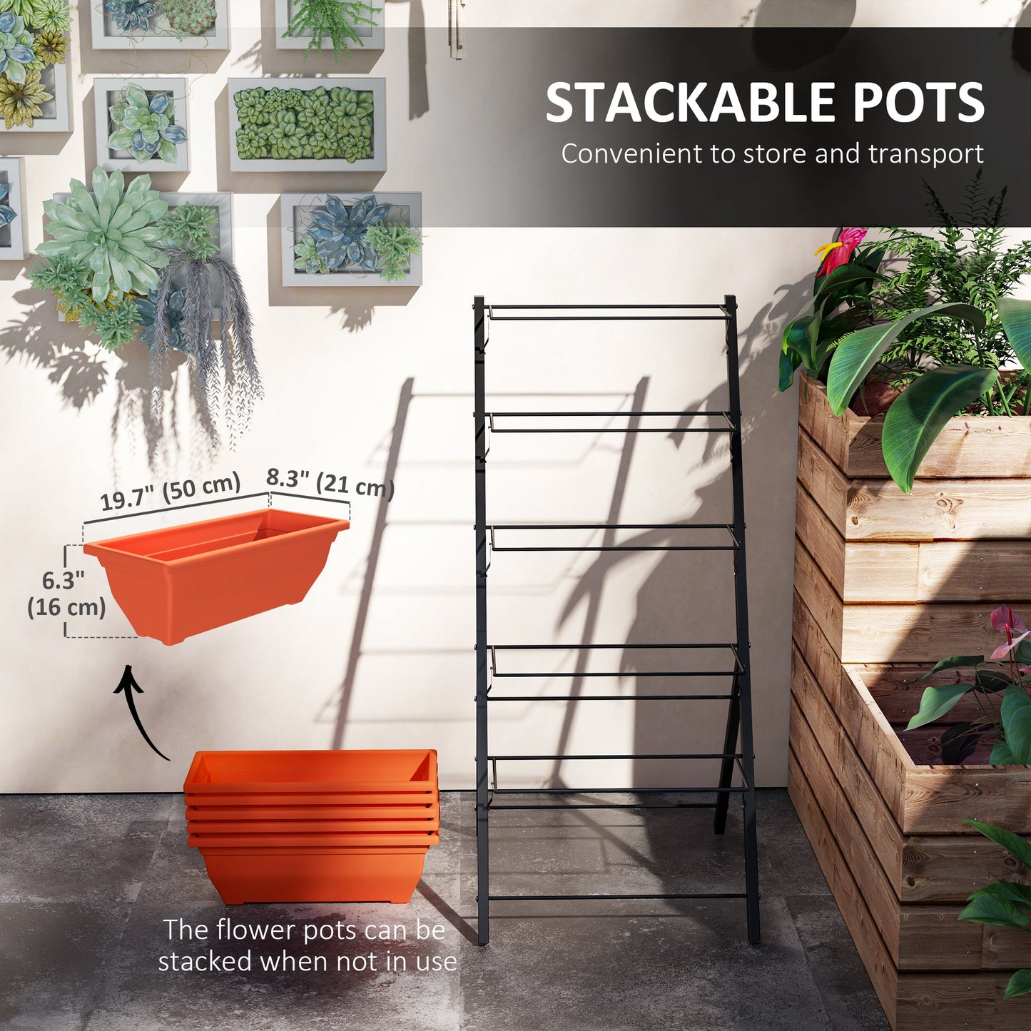 Outsunny 5-Tier Raised Garden Bed with 5 Planter Box, Outdoor Plant Stand Grow Containers with Leaking Holes, Brown