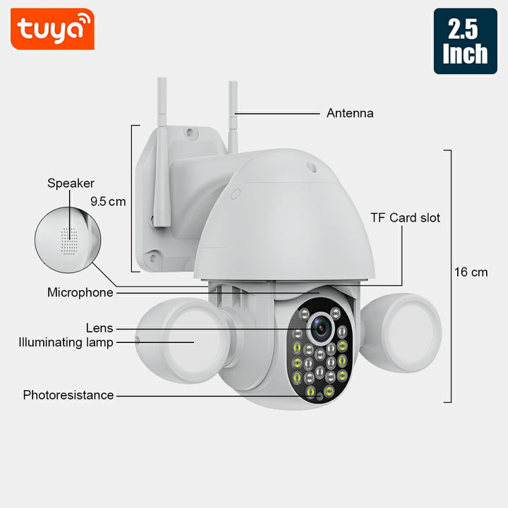 Glomarket Smart Home Security Wifi Camera Color Night Vision Ptz Tuya Floodlight Camera