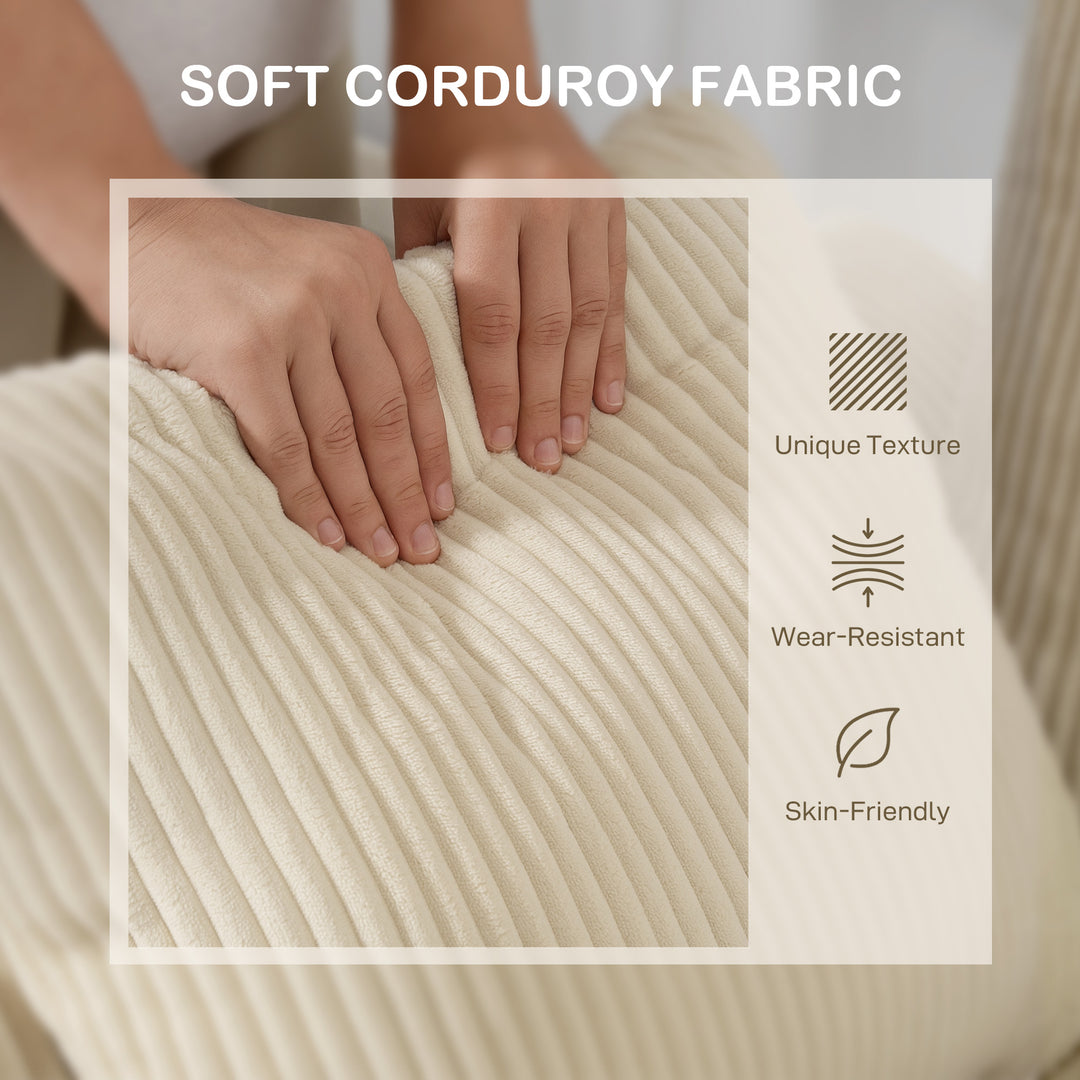 HOMCOM Corduroy Couch, 3 Seater Sofa, Modern Upholstered Couch with Curved Armrests and 8 Removable Pillows, Beige