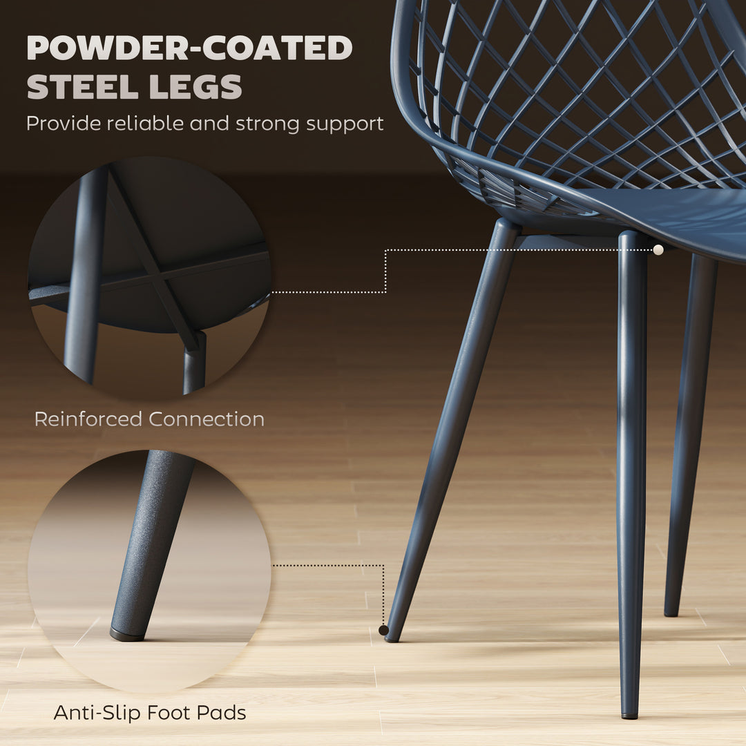 HOMCOM Modern Dining Chairs Set of 4, Plastic Kitchen Chairs with Hollow Backrest and Metal Legs for Living Dining Room, White