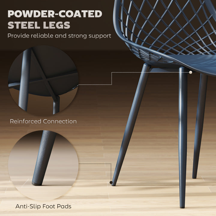 HOMCOM Modern Dining Chairs Set of 4, Plastic Kitchen Chairs with Hollow Backrest and Metal Legs for Living Dining Room, White