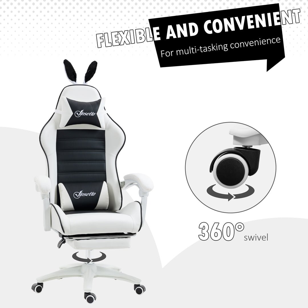 HOMCOM Cute Racing Gamer Chair, PU Leather Gaming Chair with Footrest, Headrest and Lumbar Support, Black