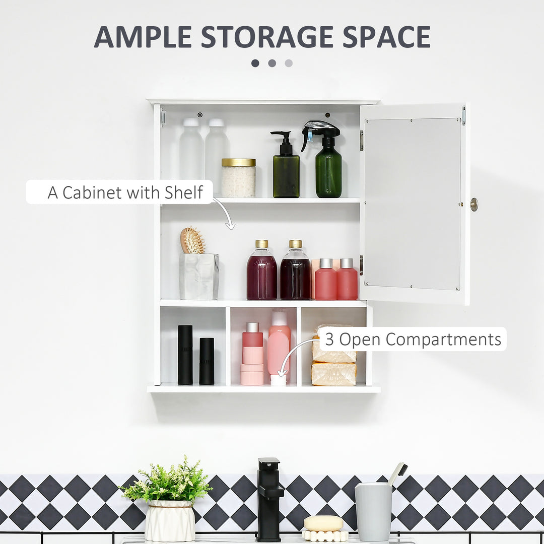 kleankin Bathroom Cabinet Wall Mount with Mirror Door 3 Shelf Organizer for Bathroom, Kitchen, Bedroom, Grey