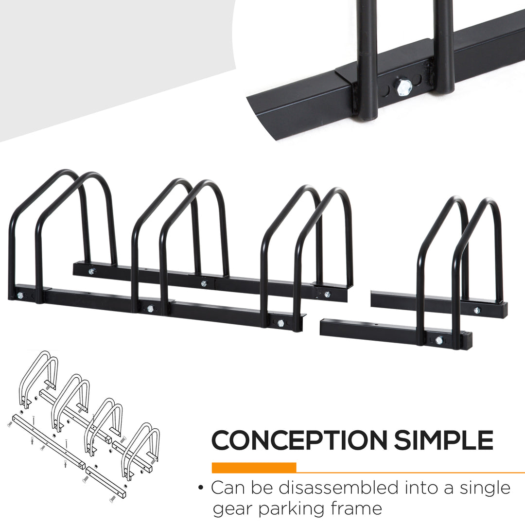 Soozier 4-Bike Bicycle Floor Parking Rack Cycling Storage Stand Garage Organizer for Indoor and Outdoor Use Black