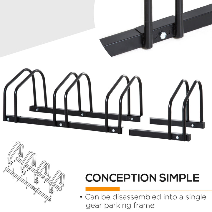 Soozier 4-Bike Bicycle Floor Parking Rack Cycling Storage Stand Garage Organizer for Indoor and Outdoor Use Black