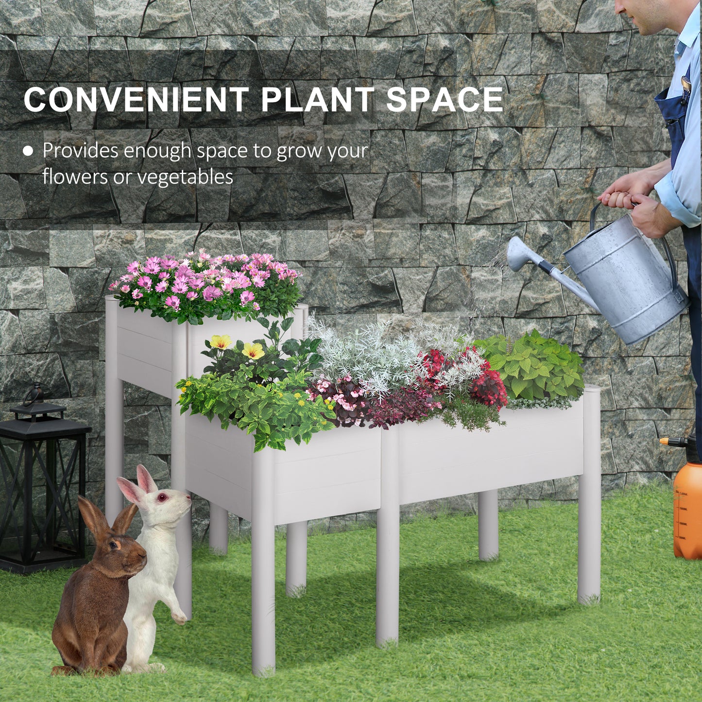 Outsunny 46'' x 34'' x 33'' Elevated Planter Box with Legs, DIY Wooden Raised Garden Bed with Non-woven Liner, Freestanding Plant Stand for Vegetables, Herb and Flowers