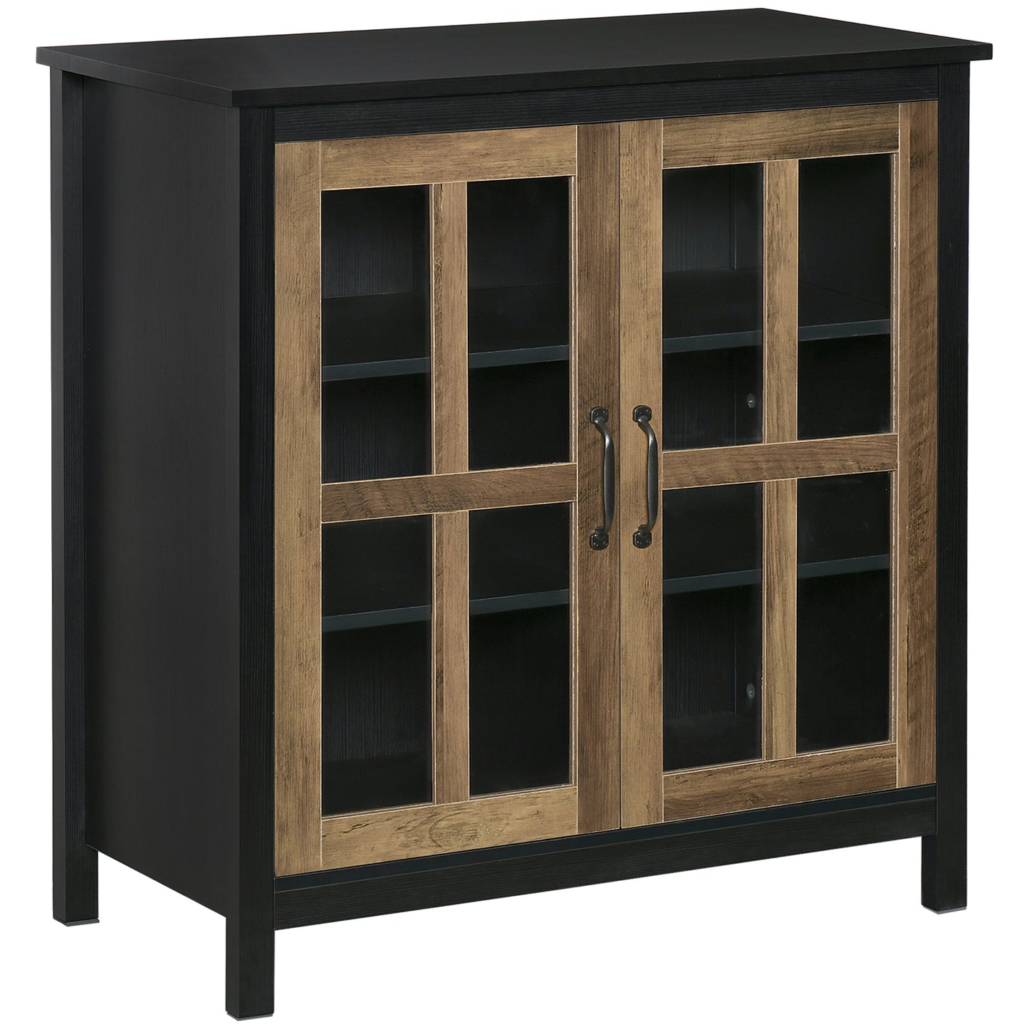 HOMCOM Kitchen Sideboard, Glass Door Buffet Cabinet, Accent Storage Cabinet with 2 Glass Doors and Adjustable Shelf for Dining Room, Living Room, Black Wood Grain