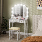 HOMCOM Makeup Vanity Desk with Mirror and Stool, Vanity Set with 10 LED Lights, 5 Drawers and 3 Compartments, White