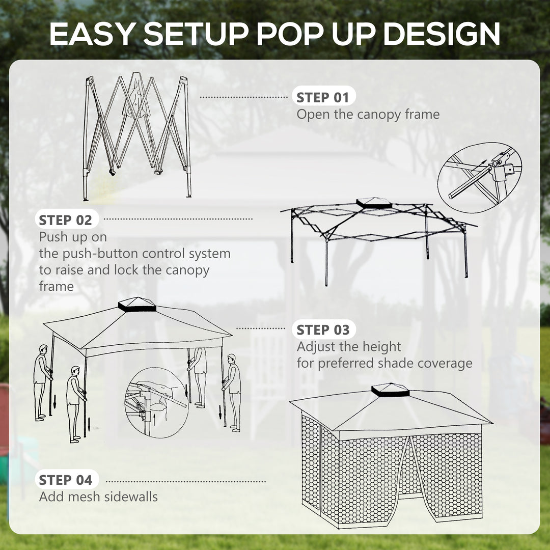 Outsunny 11' x 11' Pop Up Canopy 2-Tier Soft Top Shelter Event Tent w/ Netting Carry Bag for Patio Backyard Garden, Grey
