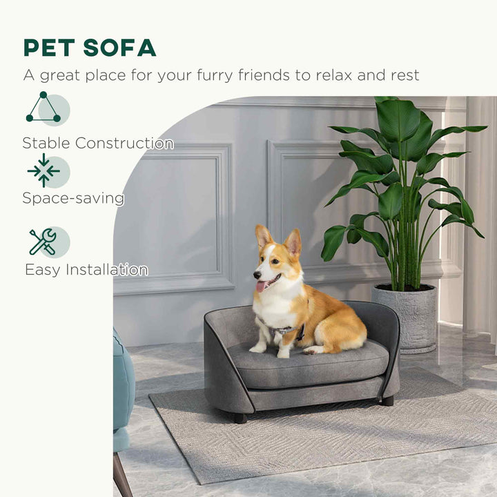 PawHut Pet Sofa Dog Couch for Small to Medium Sized Dogs with Soft Cushion, Removable Washable Cover, Velvet Touch, Grey