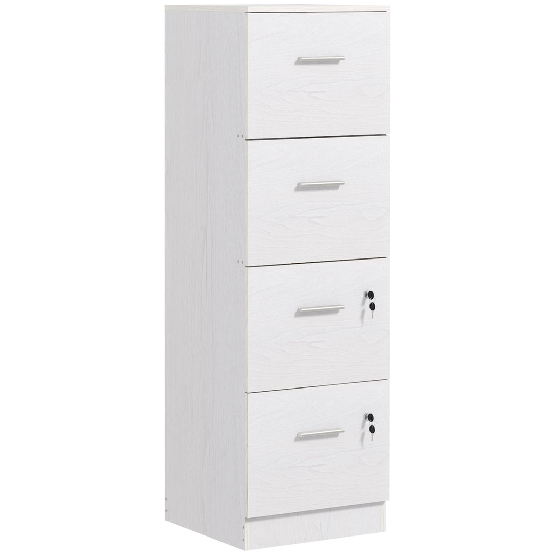HOMCOM Vertical Filing Cabinet with Lock, 4 Drawer File Cabinet with Adjustable Hanging Bar for A4 and Letter Size, White