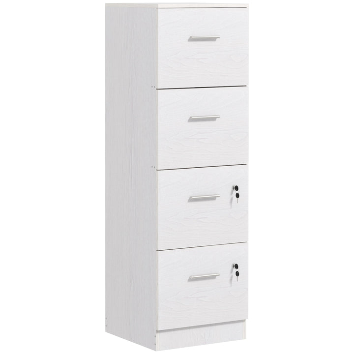 HOMCOM Vertical Filing Cabinet with Lock, 4 Drawer File Cabinet with Adjustable Hanging Bar for A4 and Letter Size, White