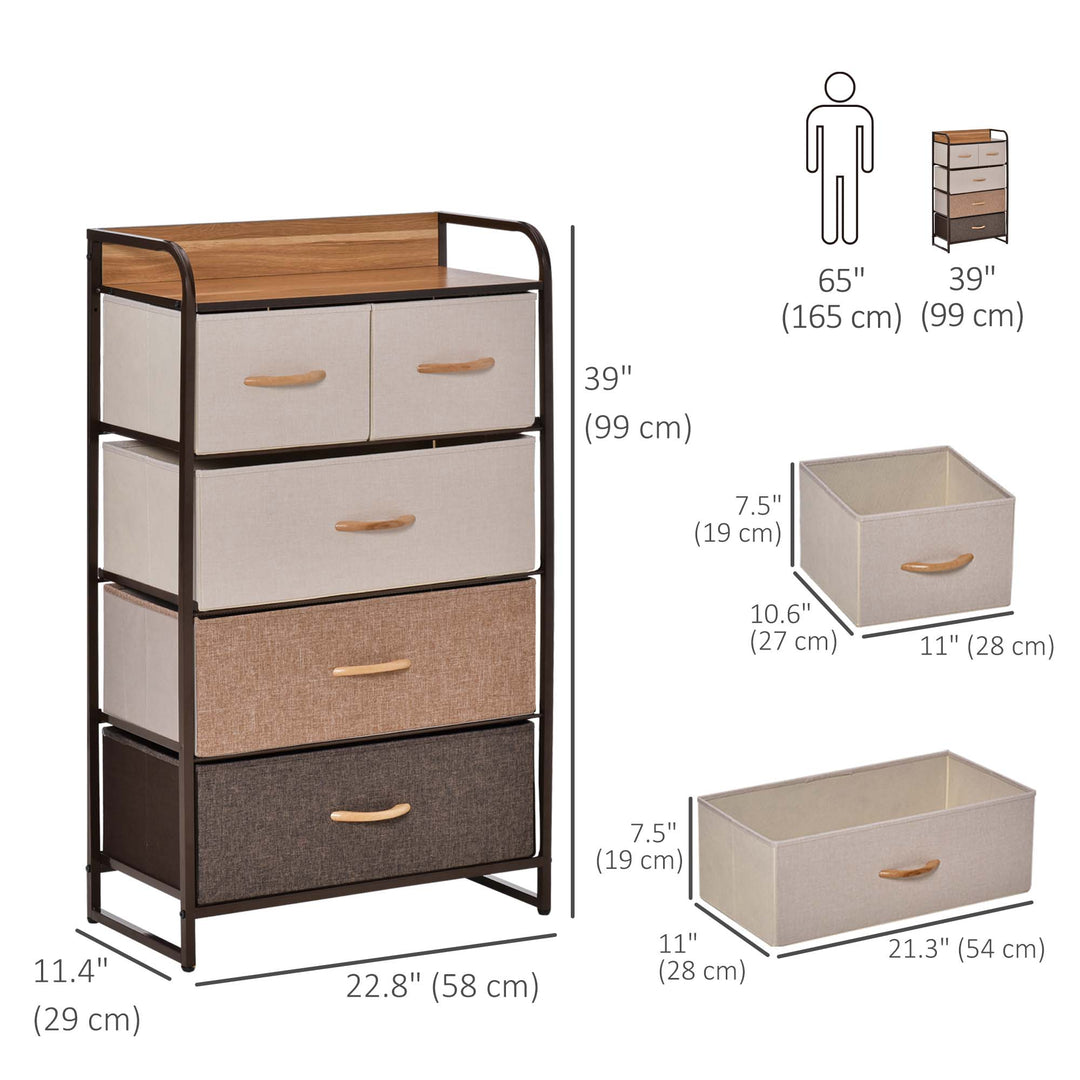 HOMCOM Dresser for Bedroom with 5 Drawers, Chest of Drawers with Metal Frame, Fabric Dresser for Living Room, Multi-Coloured