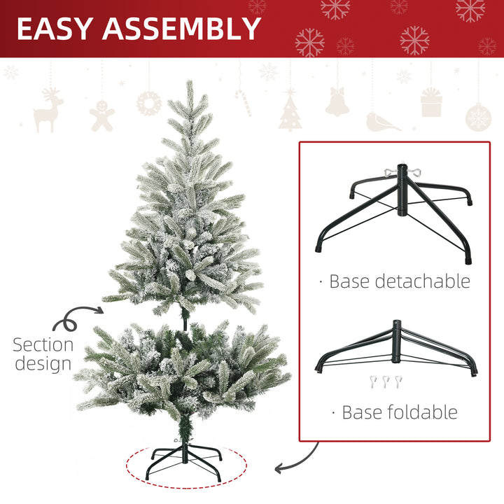 HOMCOM 5ft Artificial Snow-Flocked Tree Holiday Home Indoor Christmas Decoration with Metal Feet, Green