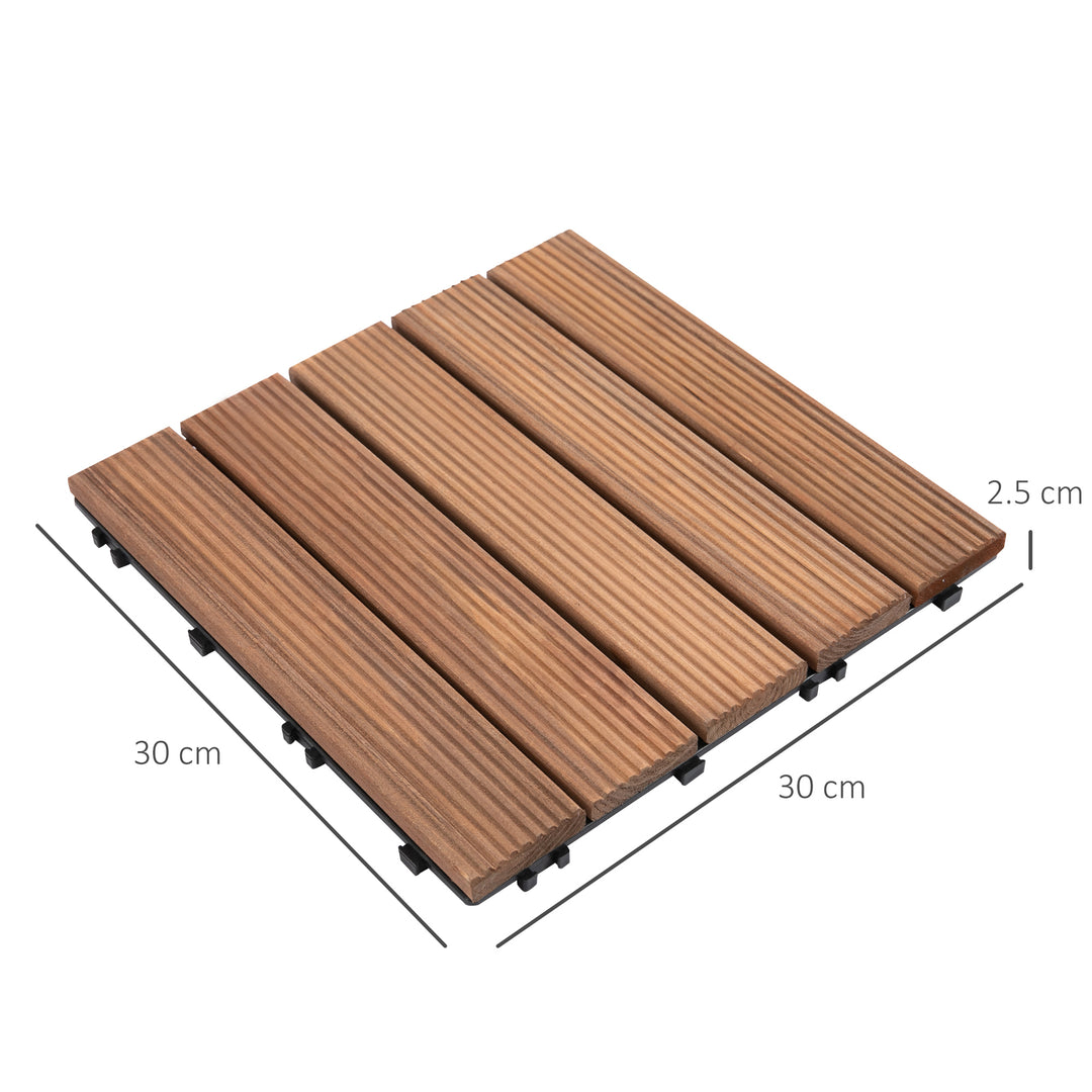 Outsunny 27 Pcs Wood Interlocking Deck Tiles, 12 x 12in Outdoor Flooring Tiles for Indoor and Outdoor Use, Tools Free Assembly, Brown