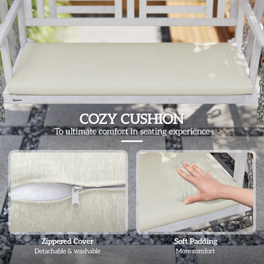 Outsunny 2 Seater Patio Swing with Stand, Canopy and Cushion, Outdoor Swing Chair Wooden Swinging Bench