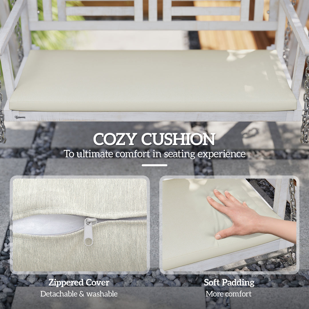 Outsunny 2 Seater Patio Swing with Stand, Canopy and Cushion, Outdoor Swing Chair Wooden Swinging Bench