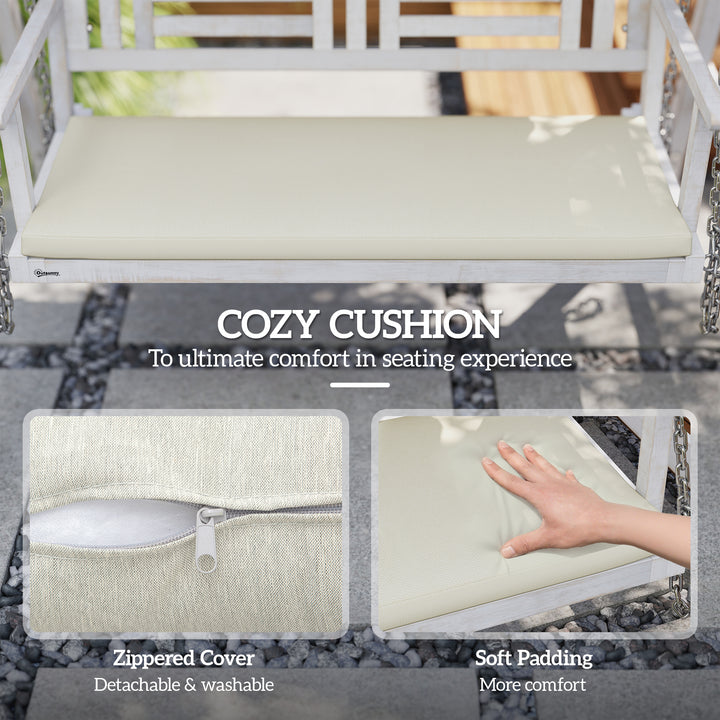 Outsunny 2 Seater Patio Swing with Stand, Canopy and Cushion, Outdoor Swing Chair Wooden Swinging Bench