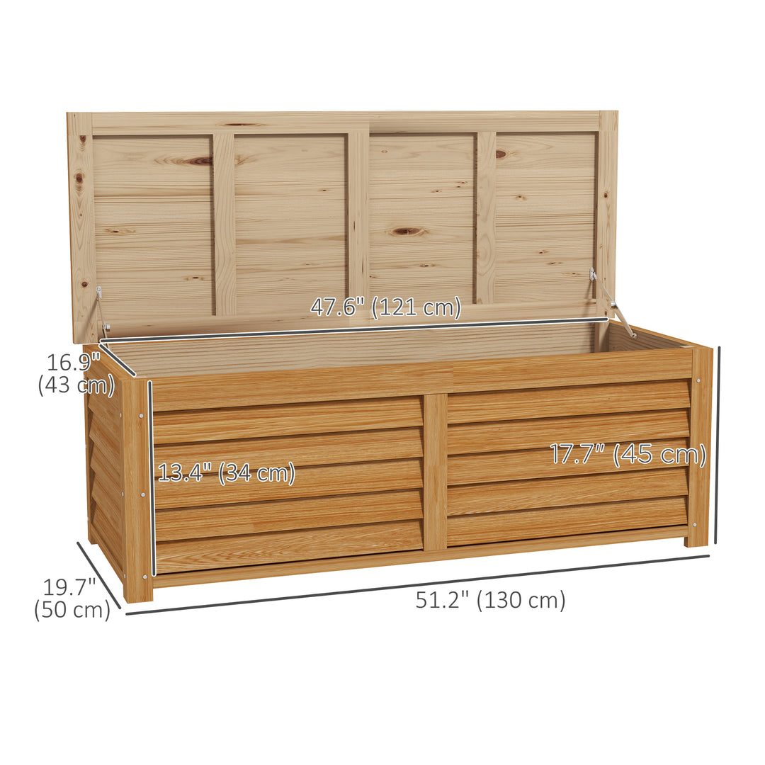 Outsunny 176L Outdoor Storage Box, Wooden Deck Storage Container with 2 Safety Hinges for Balcony, Porch, Poolside, Light Brown