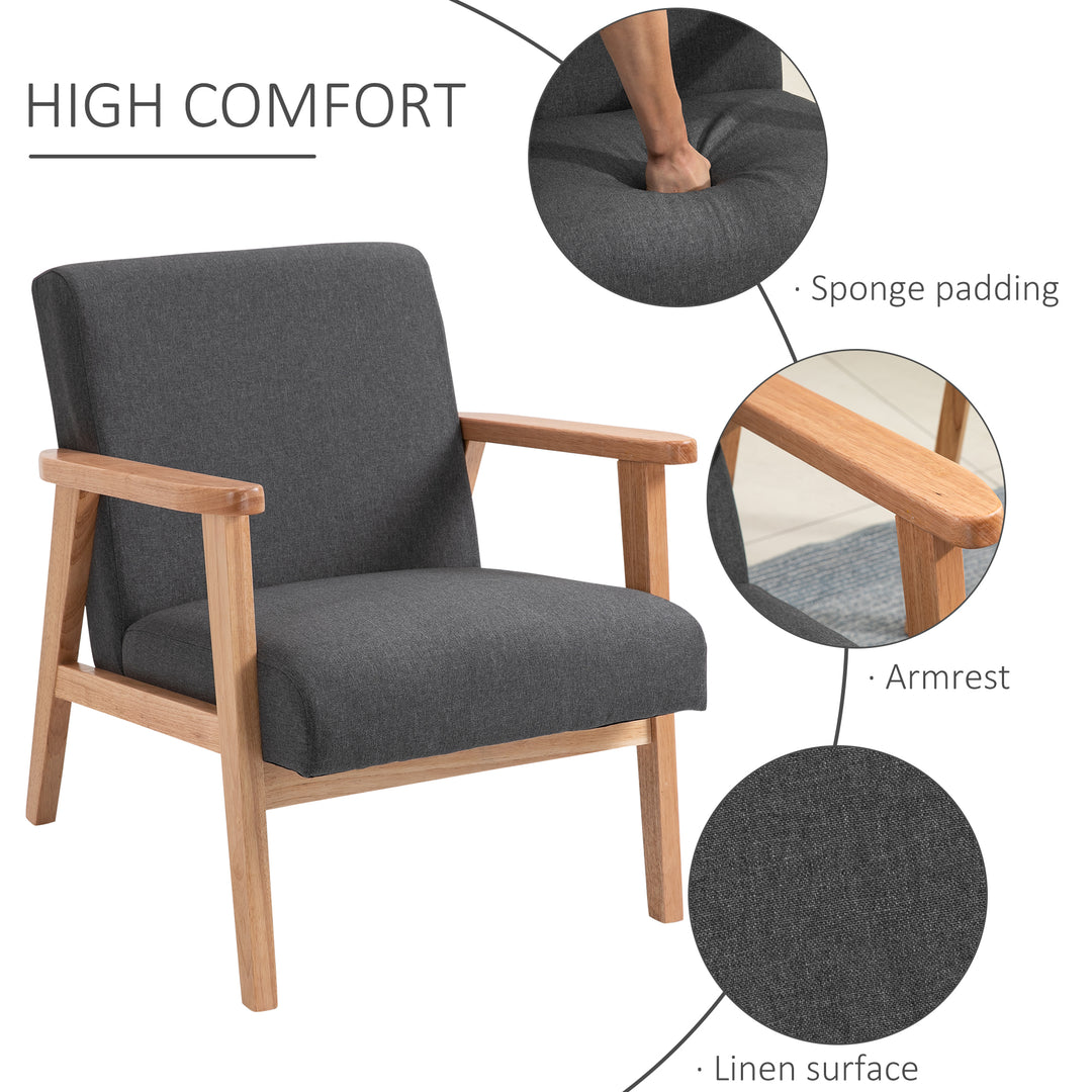 HOMCOM Mid-Century Modern Accent Chair Retro Fabric Armchair Wooden Arm Upholstered Lounge Chair for Living Room Floral