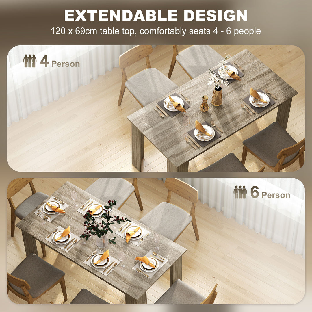 HOMCOM 63" Kitchen Table for 4-6 People, Dining Table with Wood Effect for Dining Room, Grey
