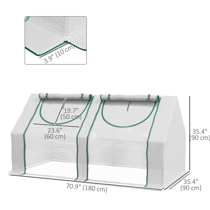 Outsunny 6' x 3' x 3' Portable Mini Greenhouse, Garden Green House Kit with 2 PE/Plastic Covers, Steel Frame and 2 Roll Up Zipper Windows, Dark Green