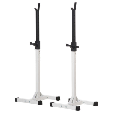 Soozier Adjustable Barbell Rack Stable Power Squat Stand Portable 2 Bars Barbell Holder Weight Rack, Black and White