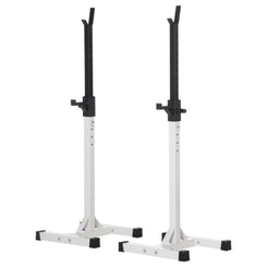 Soozier Adjustable Barbell Rack Stable Power Squat Stand Portable 2 Bars Barbell Holder Weight Rack, Black and White