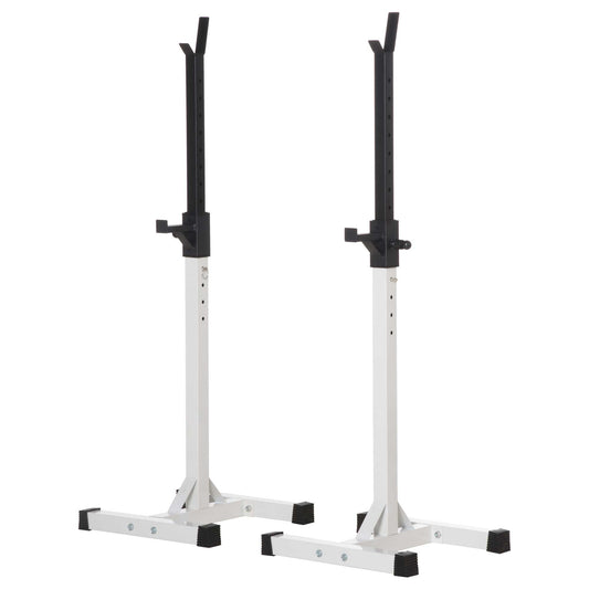 Soozier Adjustable Barbell Rack Stable Power Squat Stand Portable 2 Bars Barbell Holder Weight Rack, Black and White