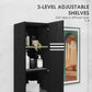HOMCOM Freestanding Tall Bathroom Storage Cabinet with Adjustable Shelves, Bathroom Organizer, Black Wood Grain