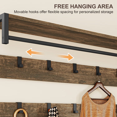 HOMCOM 6-In-1 Hall Tree with Bench and Shoe Storage, Coat Rack Shoe Bench with 10 Hooks, 2 Fabric Drawers, Rustic Brown