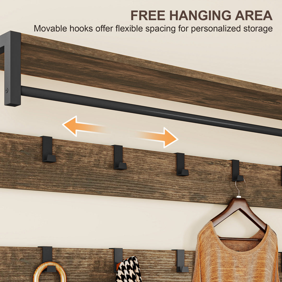 HOMCOM 6-In-1 Hall Tree with Bench and Shoe Storage, Coat Rack Shoe Bench with 10 Hooks, 2 Fabric Drawers, Rustic Brown