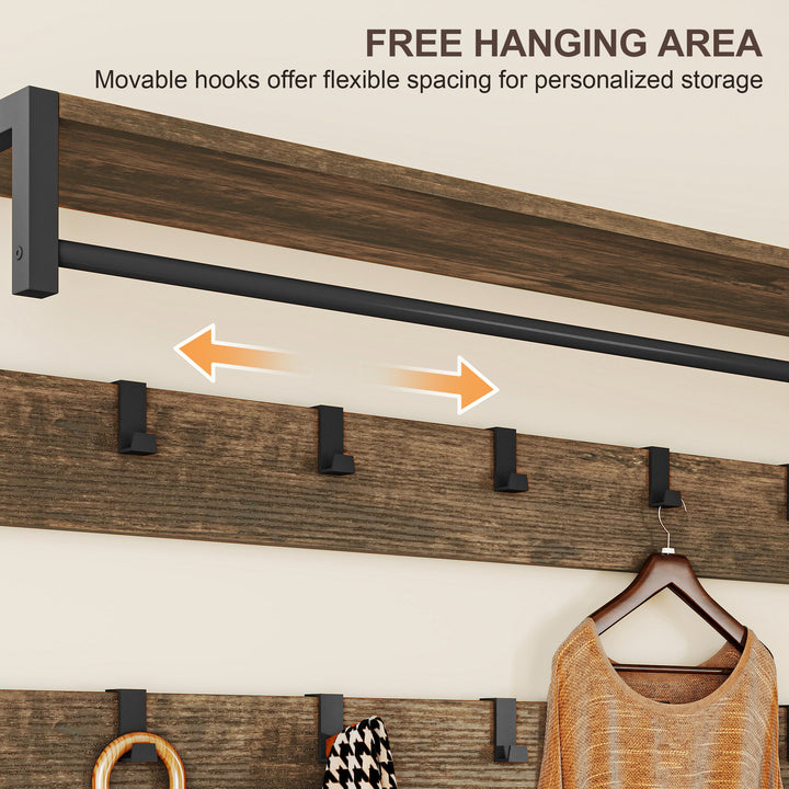 HOMCOM 6-In-1 Hall Tree with Bench and Shoe Storage, Coat Rack Shoe Bench with 10 Hooks, 2 Fabric Drawers, Rustic Brown