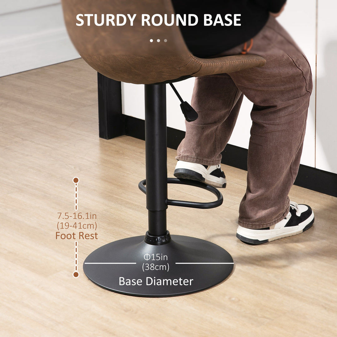 HOMCOM Adjustable Counter Height Bar Stools Set of 2, 360° Swivel Kitchen Counter Stools Dining Chairs with Backs, Vintage Leather, Brown