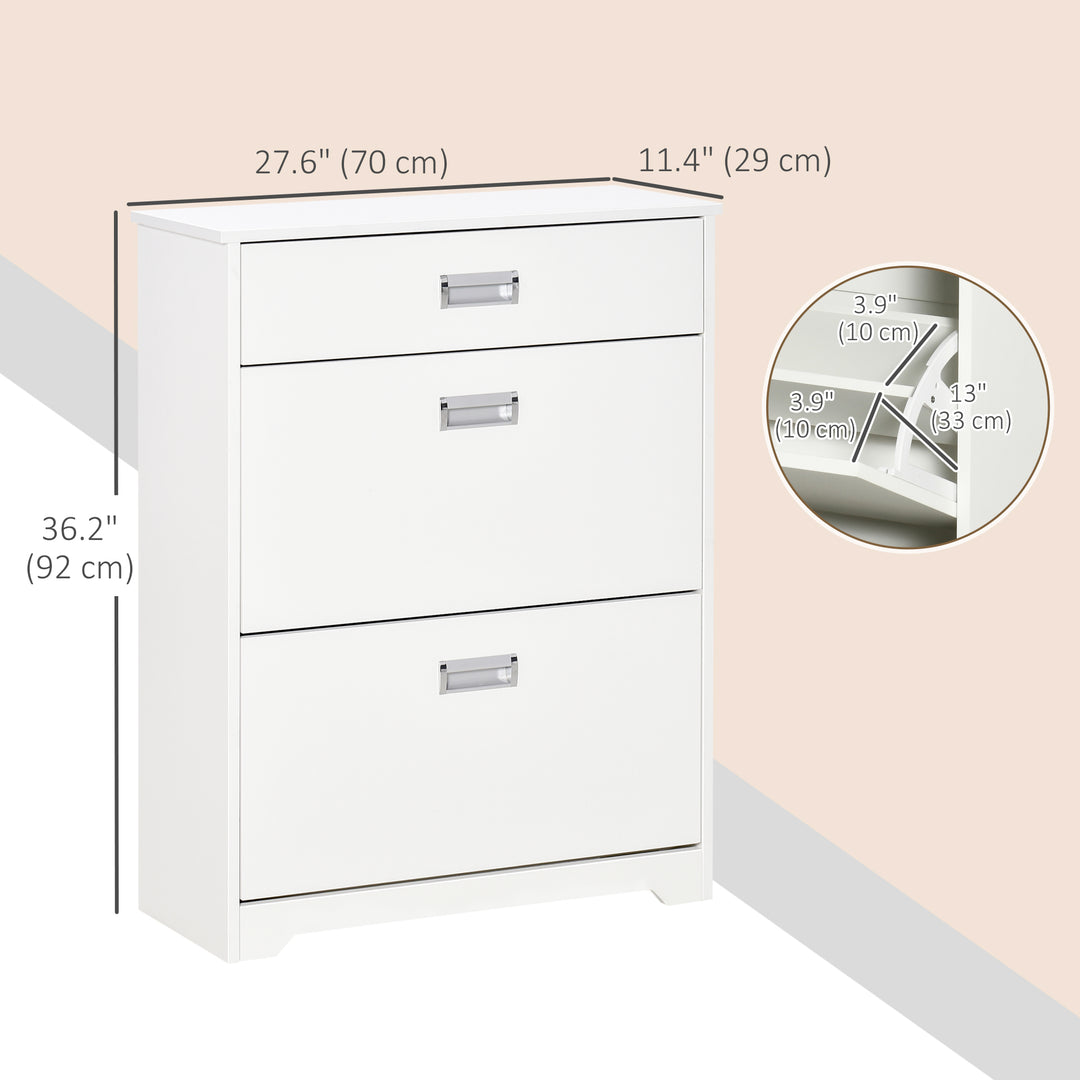 HOMCOM Narrow Shoe Storage with Drawer, 2 Flip Doors and Adjustable Shelves, Shoe Cabinet for 16 Pairs of Shoes, White