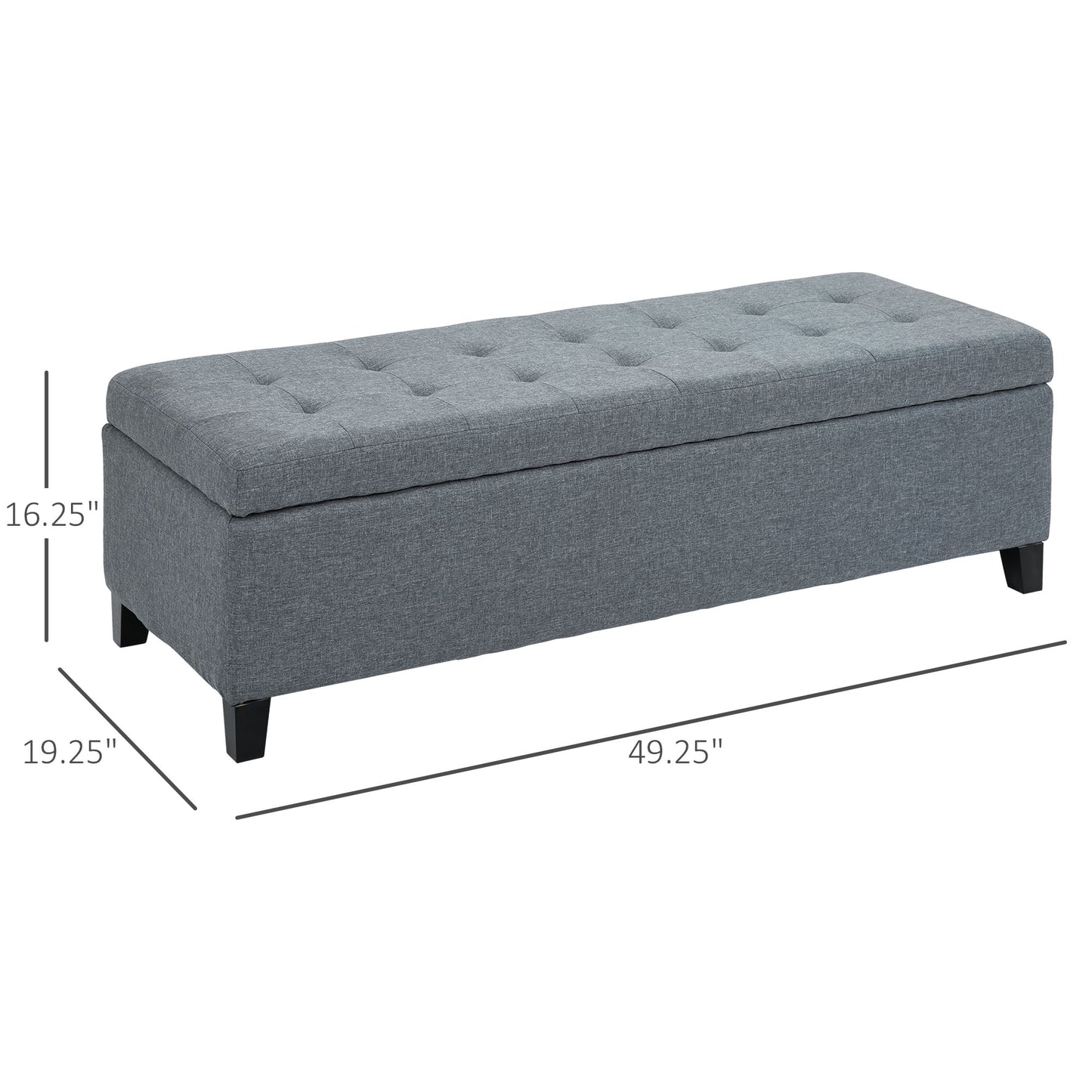 HOMCOM Rectangular Entry Bench, Tufted Upholstered Linen Fabric Wood Feet Storage Ottoman Bench, Beige