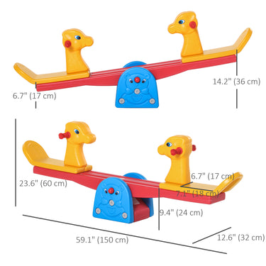 Qaba Kids Seesaw Safe Teeter Totter 2 Seats with Easy-Grip Handles Indoor Outdoor Living Room Playroom Backyard Equipment, for 12-48 Months, Multicolor