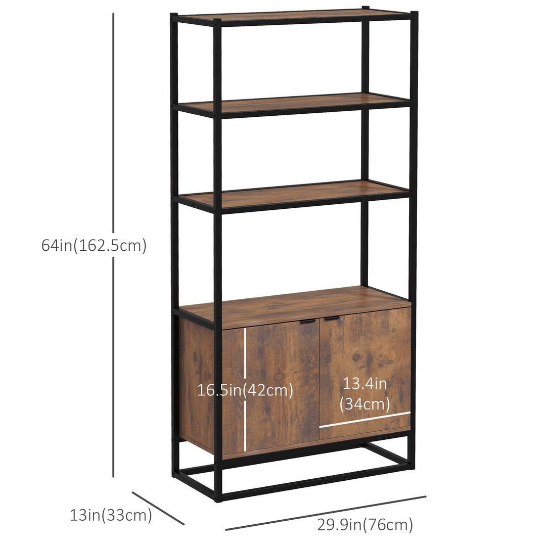 HOMCOM Storage Cabinet with 3 Open Shelves Cupboard Freestanding Tall Organizer Multifunctional Rack for Livingroom Bedroom Kitchen Rustic Brown