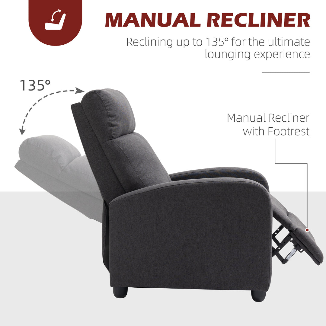 HOMCOM Fabric Recliner Chair Manual Home Theater Seating Single Reclining Sofa Chair with Padded Seat for Living Room, Dark Grey