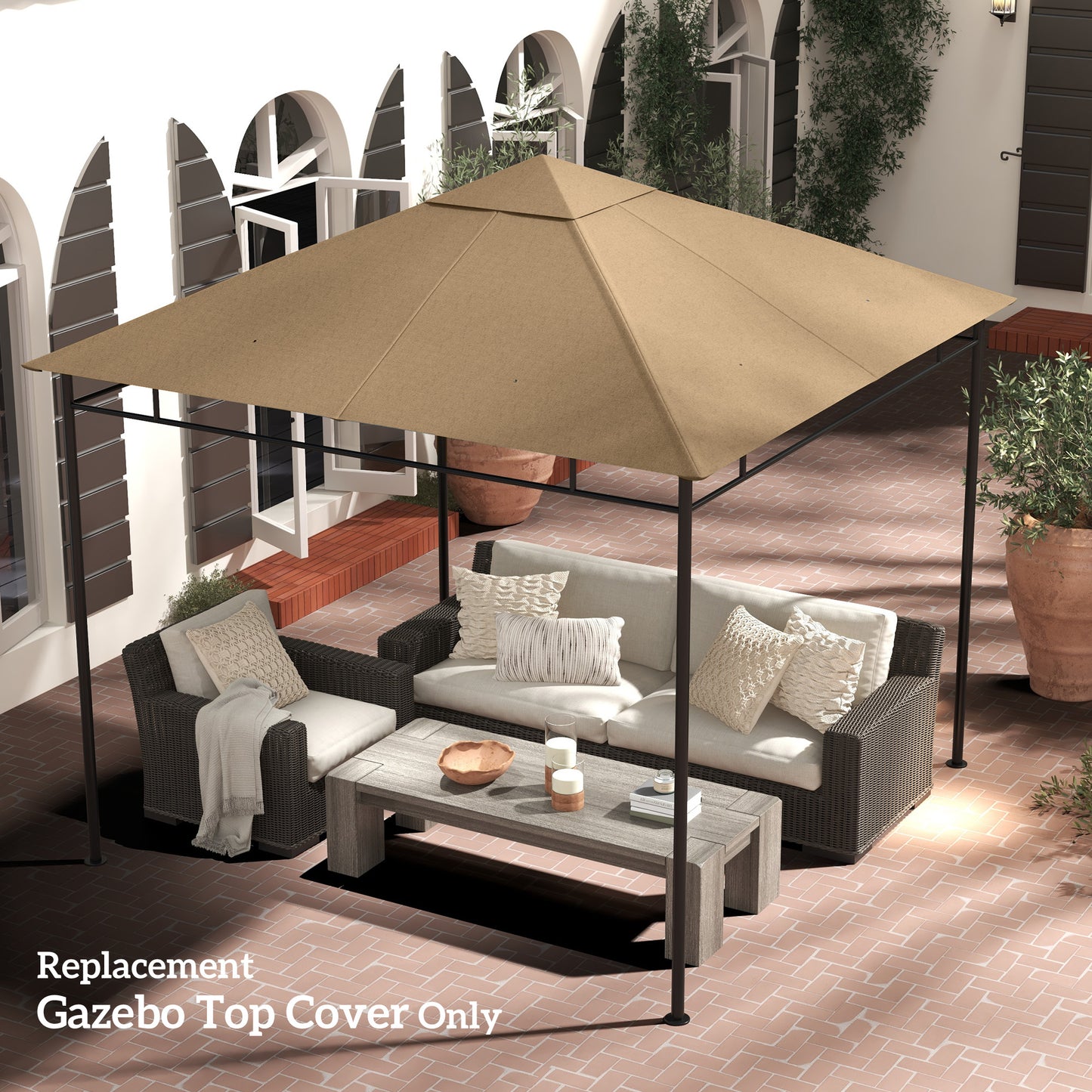 Outsunny 10' x 10' Square Gazebo Canopy Replacement UV Protected Top Cover Sun Shade Coffee