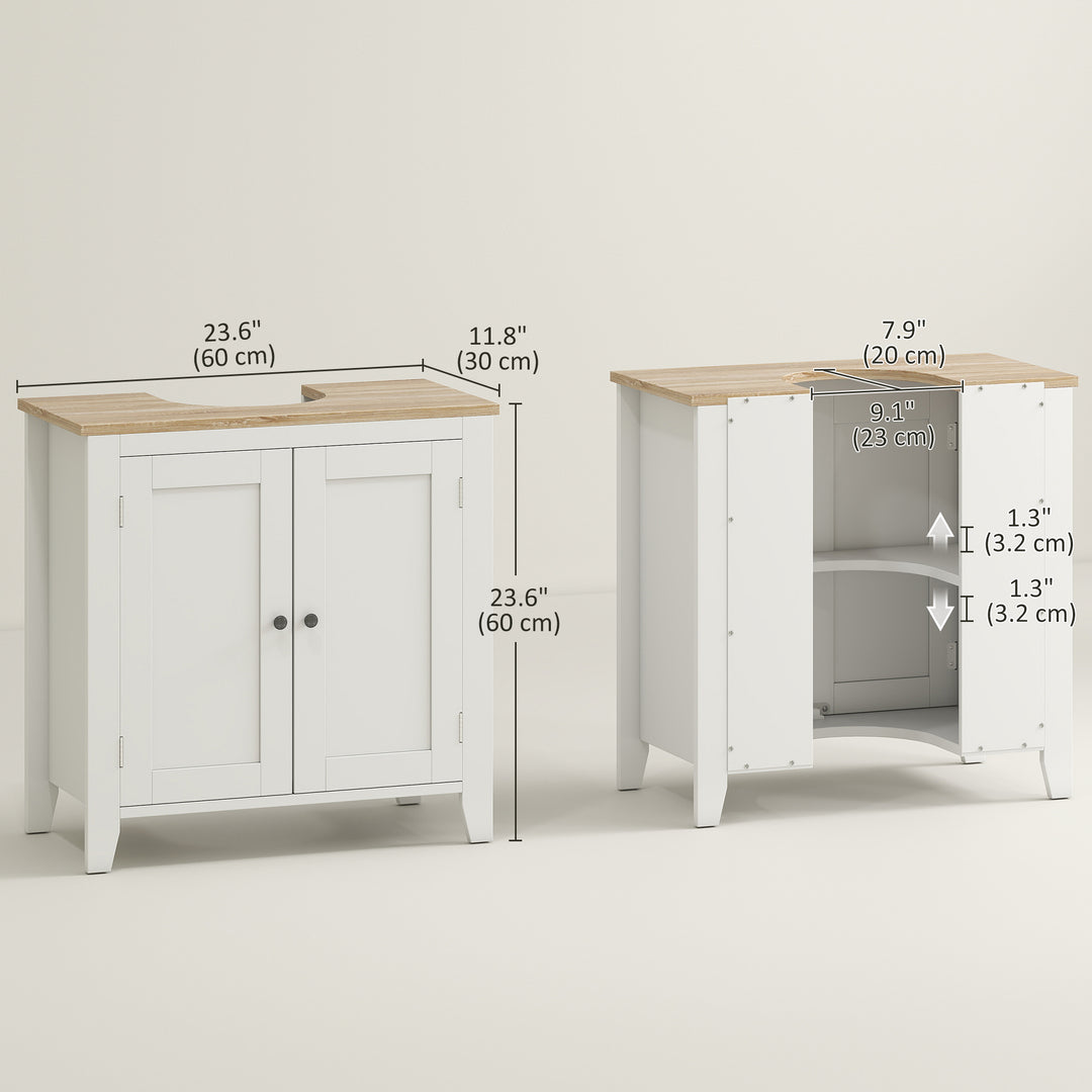 kleankin Bathroom Sink Vanity Unit, Under Sink Bathroom Cabinet with U-Shape Design and Adjustable Shelf, White