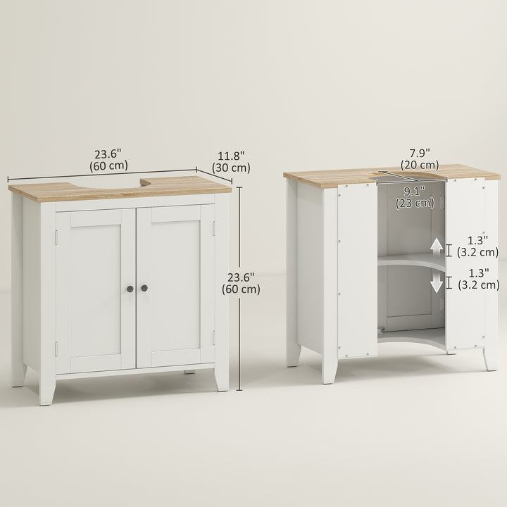 kleankin Bathroom Sink Vanity Unit, Under Sink Bathroom Cabinet with U-Shape Design and Adjustable Shelf, White