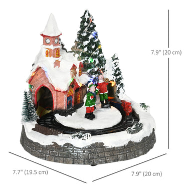 HOMCOM Desktop Christmas Decoration, Christmas Village Houses with Rotating Train, Battery Operated, Multicolored
