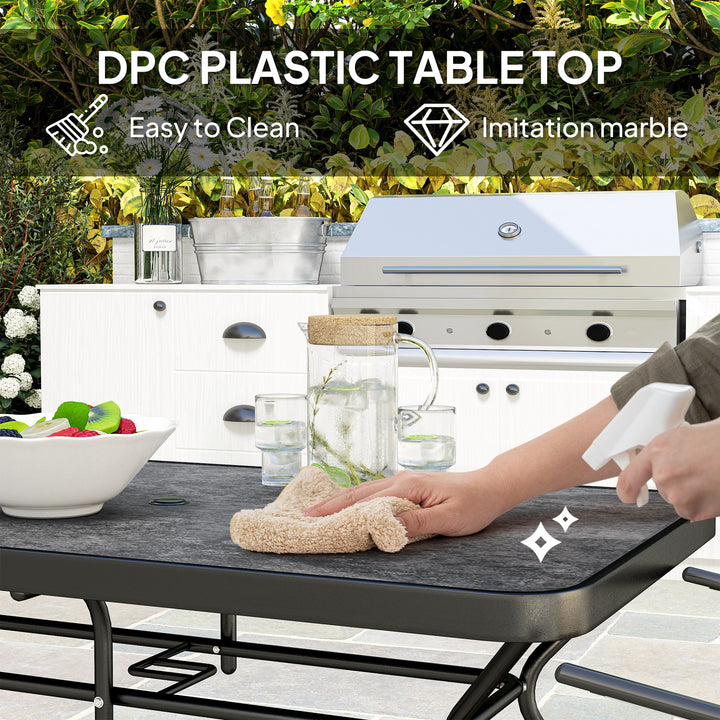 Outsunny Rectangle Outdoor Dining Table for 6, with 1.7" Umbrella Hole, Easy Clean DPC Plastic Tabletop, 55" x 31.5" x 28"