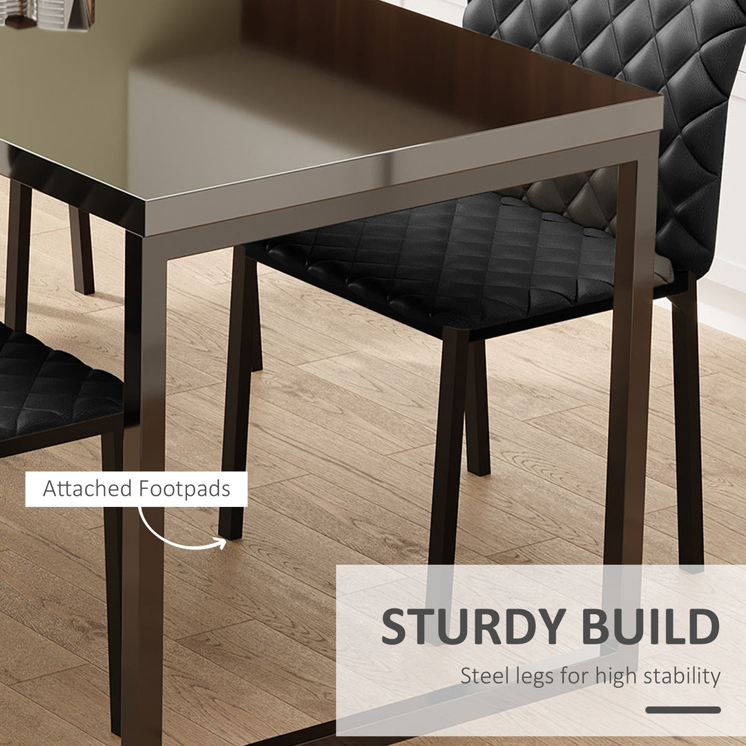 HOMCOM Modern Dining Chairs Set of 4, Upholstered Faux Leather Kitchen Chairs with Rhombic Tufting and Metal Legs for Living Room, Black