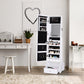 HOMCOM Standing Jewelry Cabinet Organizer Jewelry Armoire with LED Lights, Full Length Mirror, Adjustable Angle, White